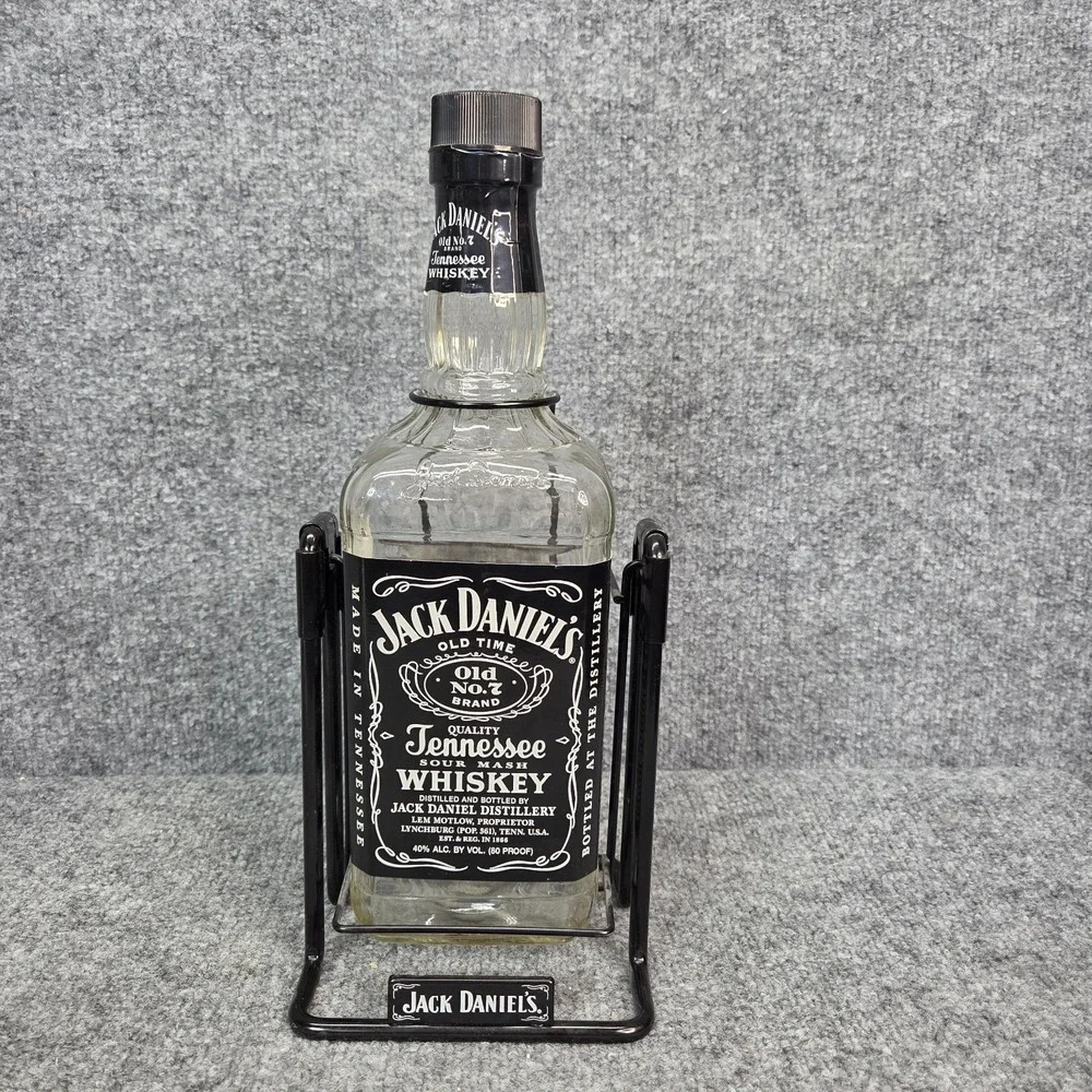 Jack Daniels Whiskey 1.75 Litre Bottle in Swing Metal Cradle Pour Holder Mancave